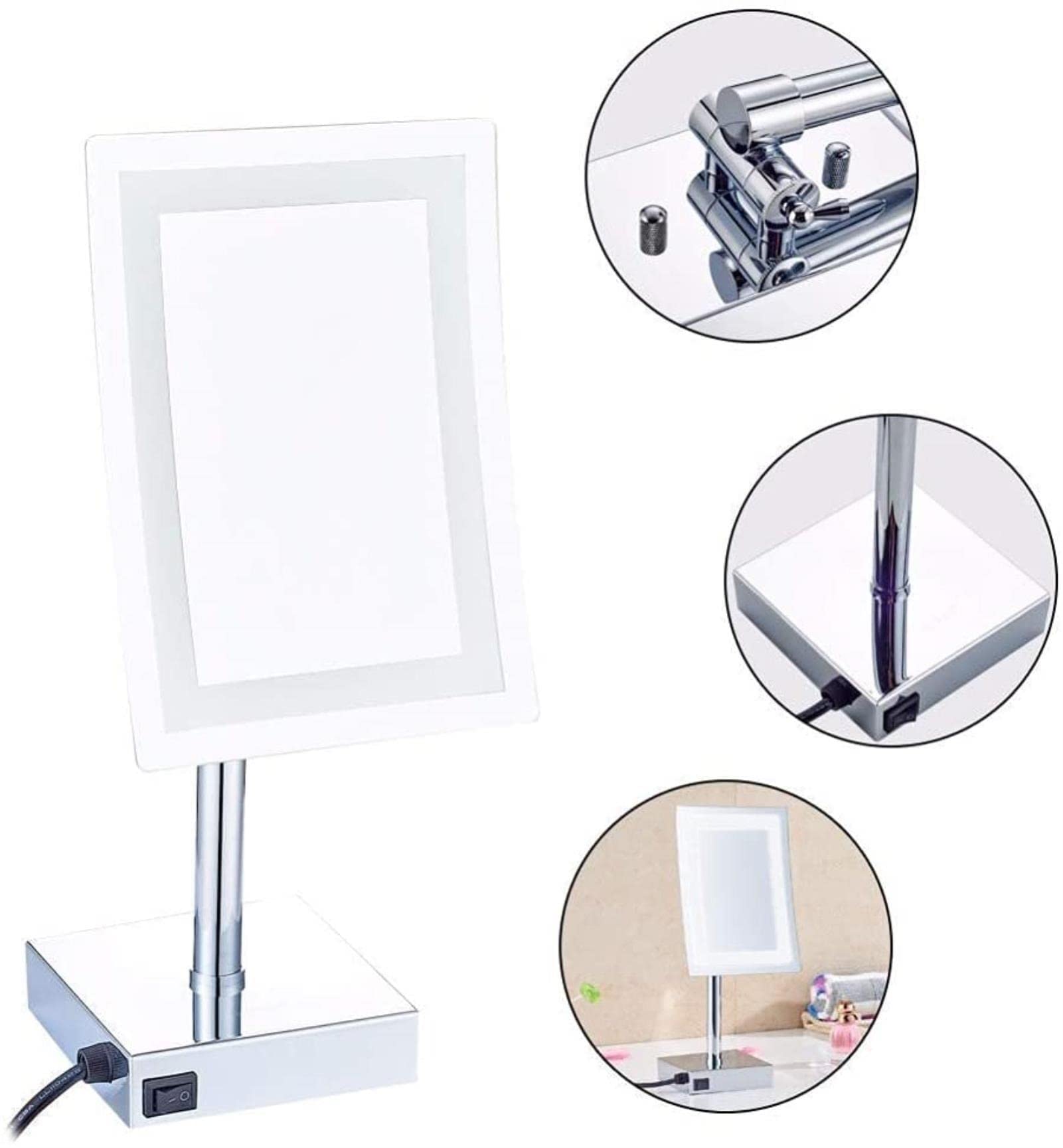 3X Magnifying Tabletop Makeup Mirror - Adjustable Vanity Mirror with Plug for Cosmetics & Skincare - Perfect for Dressing Tables, Bathrooms & Travel