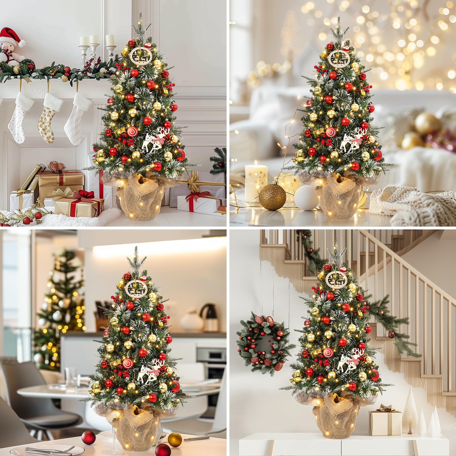 GARVEE 3ft Pre-Lit Fiber Optic Christmas Tree with Burlap Base - Small Artificial Tabletop Holiday Tree with 8 Lighting Modes & Pine Cone Decor (2 Pack) - Perfect for Home, Office, and Christmas Party Decorations