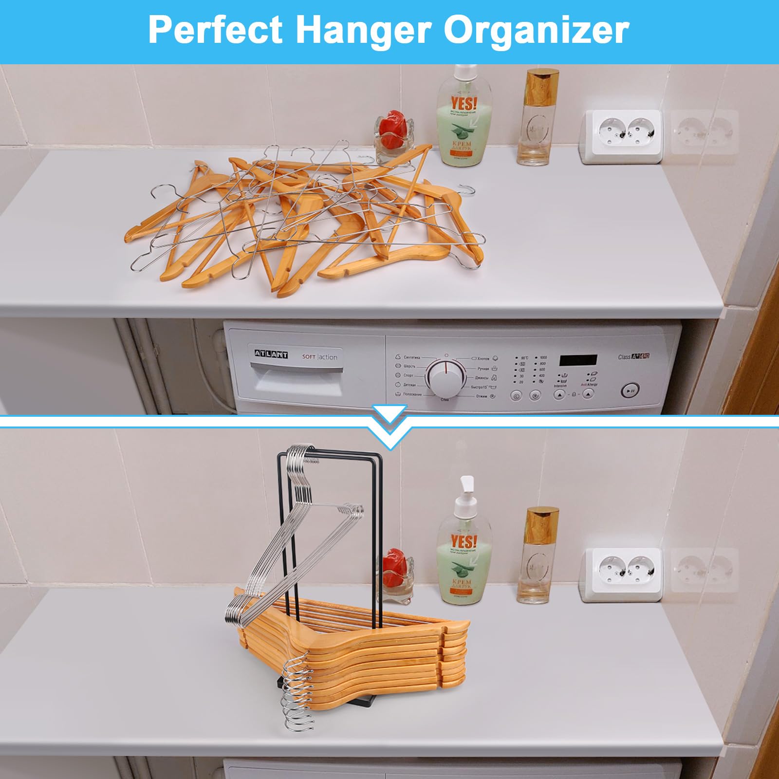 2-Pack Hanger Stacker Organizer - Space-Saving Closet & Laundry Room Storage for Coat, Wire, and Velvet Pants Hangers - Sturdy Hanger Rack Stand Caddy for Adults & Kids - Perfect for Small Spaces and Closet Organization