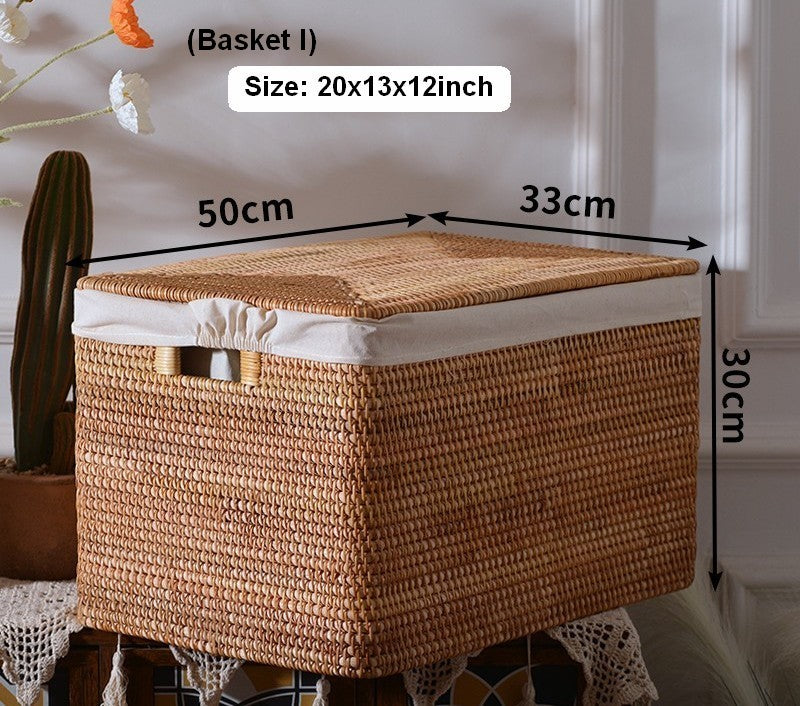 Extra Large Woven Storage Baskets with Lids - Rattan Rectangular Organizer Bins for Shelves, Closet, Living Room | Perfect for Clothes, Blankets & Home Decor Organization