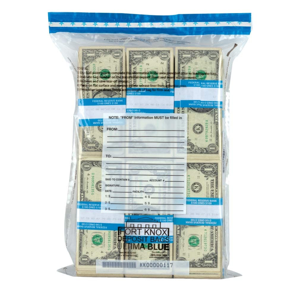 BankSupplies Ultima Blue Clear Cash Transmittal Bags 12