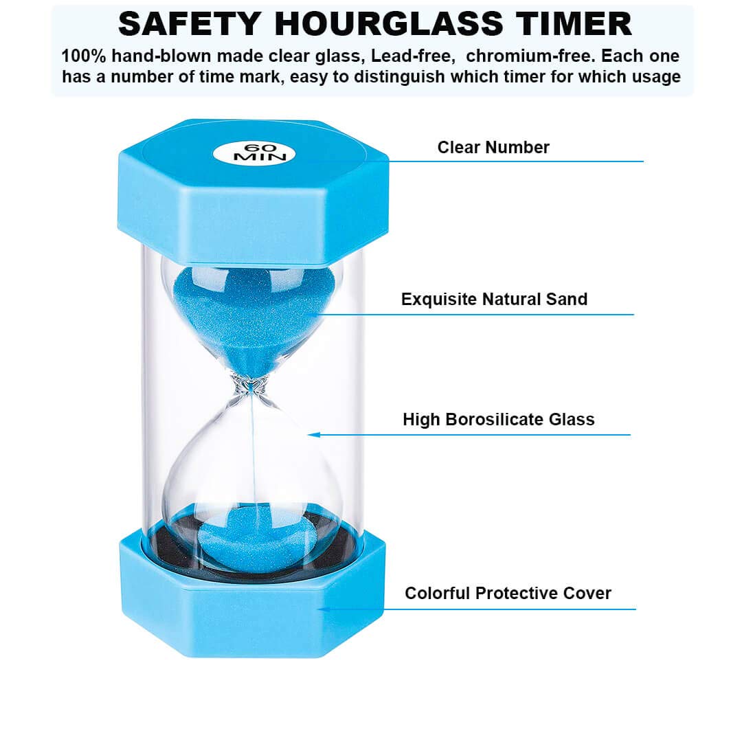 5 Minute Plastic Sand Timer - Large Blue Hourglass for Kids, Games, Classroom & Kitchen | Decorative Sand Clock for Time Management, Cooking, Board Games & STEM Learning