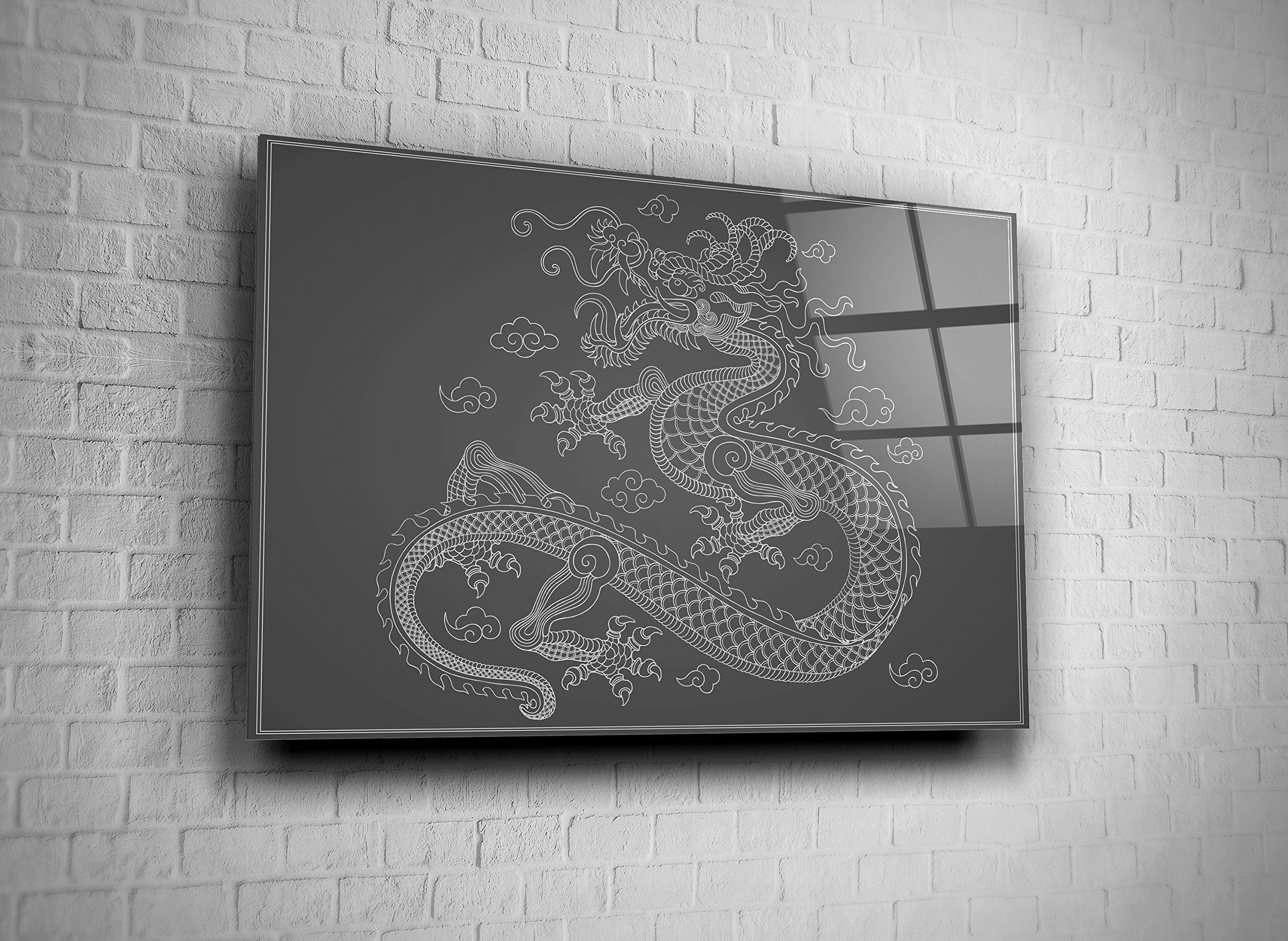 Chinese Dragon Wall Art Print - Tempered Glass Decor for Home & Office - Feng Shui Gift for Living Room, Bedroom, or Office Space