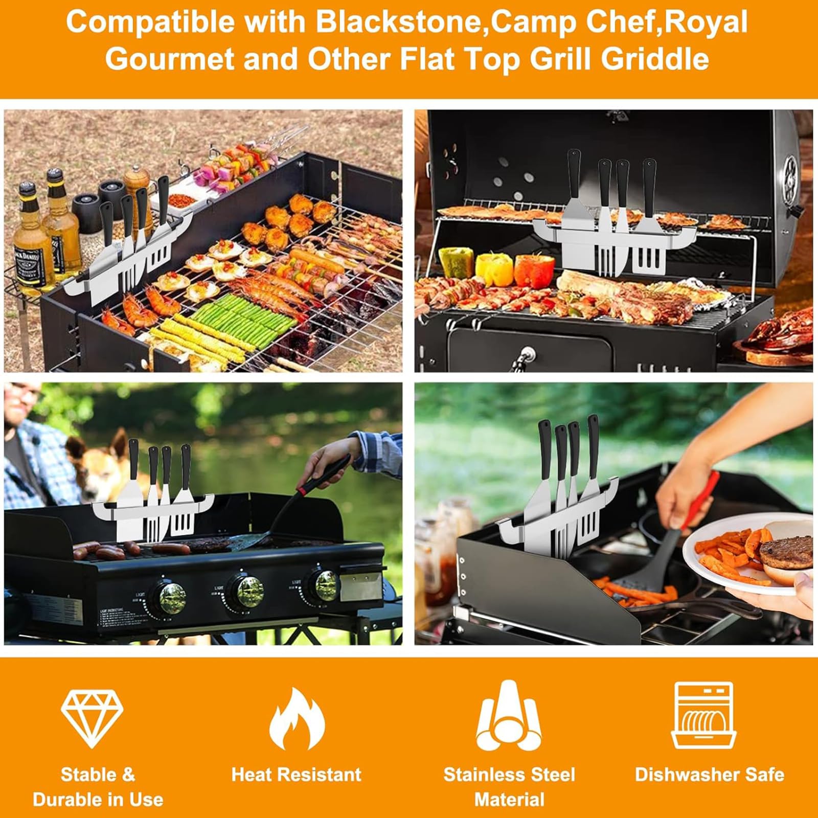 10 Inch Magnetic Spatula Holder - Stainless Steel Grill Tool Rack for Blackstone Flat Top Griddle & BBQ Accessories - Perfect for Outdoor Cooking, Camping & Backyard Barbecues (1 Piece)