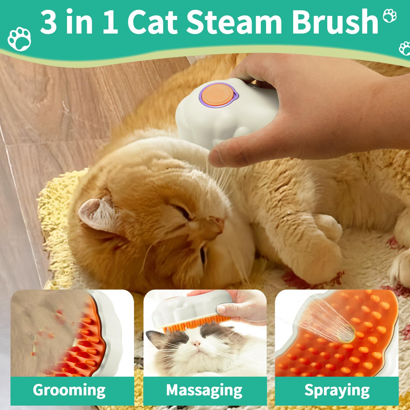 3-in-1 Rechargeable Steamy Cat Brush - Pet Hair Remover for Shedding Control at Home