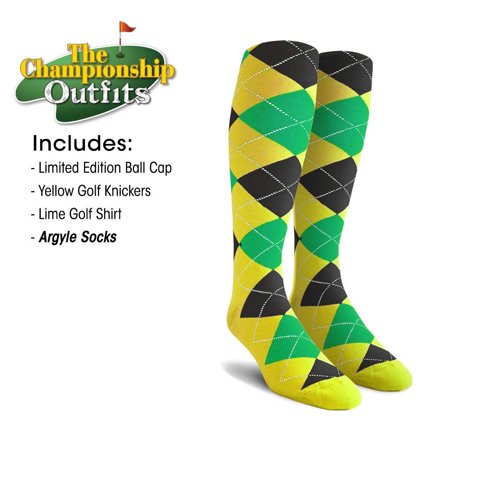 **Men's Casual Outfit Set - Yellow Microfiber Lime Golf Shirt, Limited Edition Ball Cap & Over-The-Calf Argyle Socks | Perfect for Golf, Streetwear & Everyday Fashion**