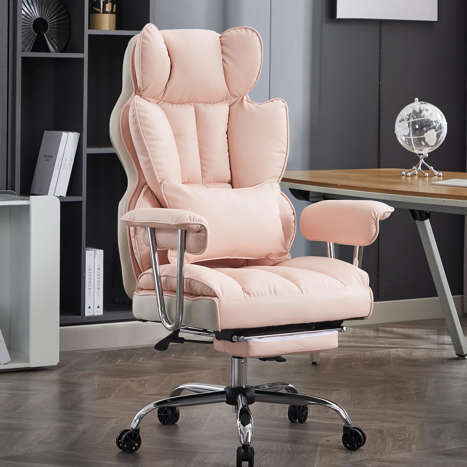 Efomao Big and Tall Office Chair 400LBS Heavy Duty Executive Chair with Footrest - Pink Oversized Computer Desk Chair for Home Office, Gaming & Workspace Comfort
