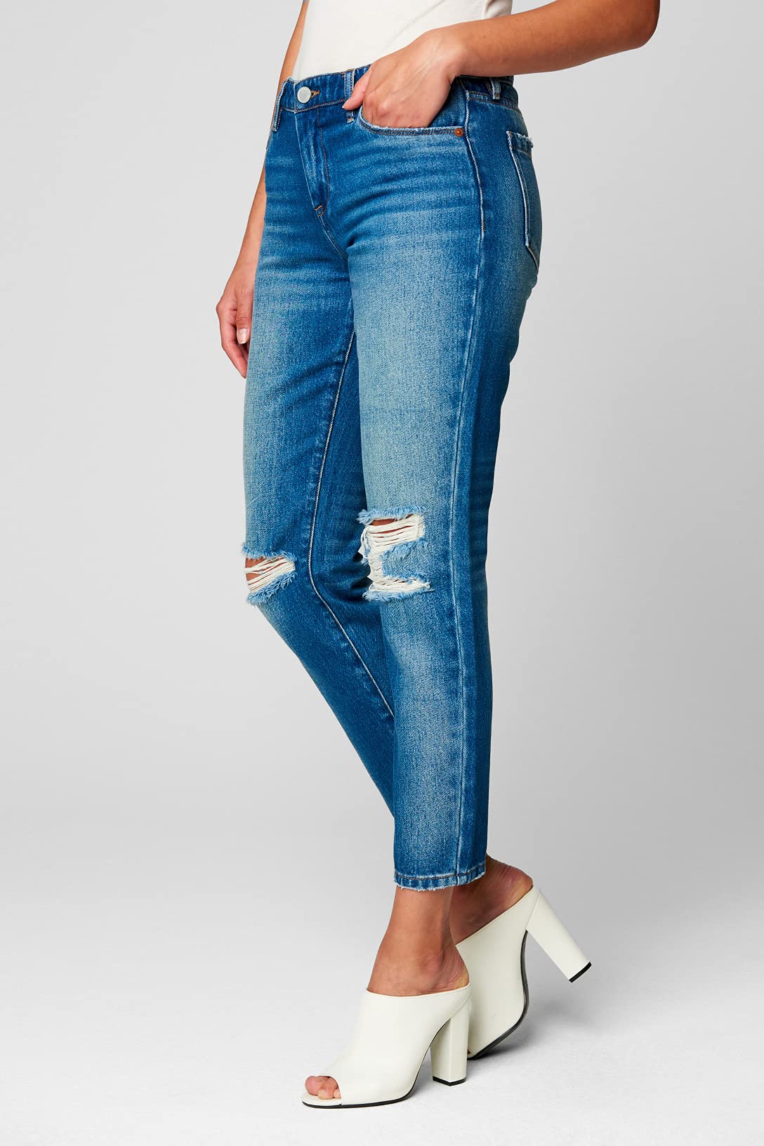 BLANKNYC Women's Distressed Girlfriend Jeans - Looking Glass Wash, Size 31 | Comfortable Stretch Denim for Casual Wear & Everyday Outfits