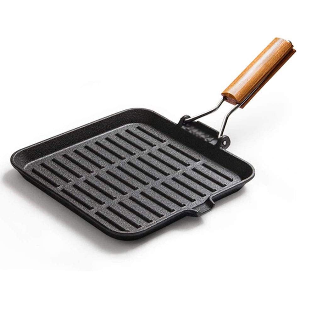 Cast Iron Frying Pan - Uncoated Black Folding Skillet with Bamboo Handle Stripe Design | Perfect for Camping, RV Trips & Small Kitchen Spaces