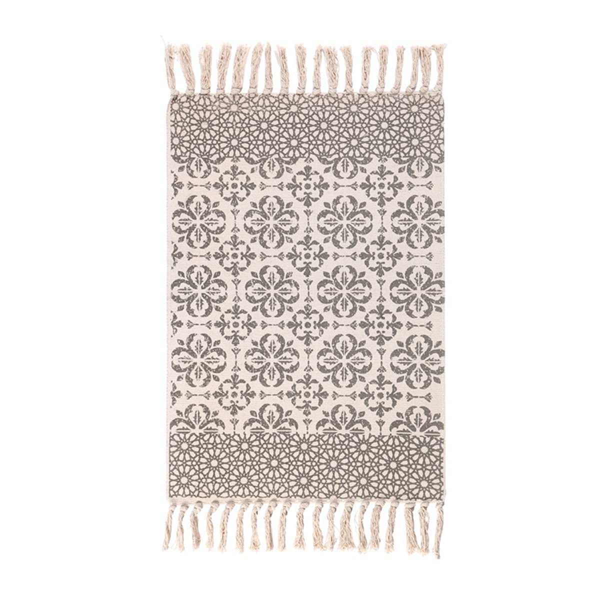 Stylish Cotton Boho Rug with Non-Slip Rug Pad | 23.6’x35.4’ Printed Bohemian Runner with Tassels | Perfect for Bathroom, Kitchen, Bedroom & Entryway | Soft & Durable Home Decor for Boho Chic Style
