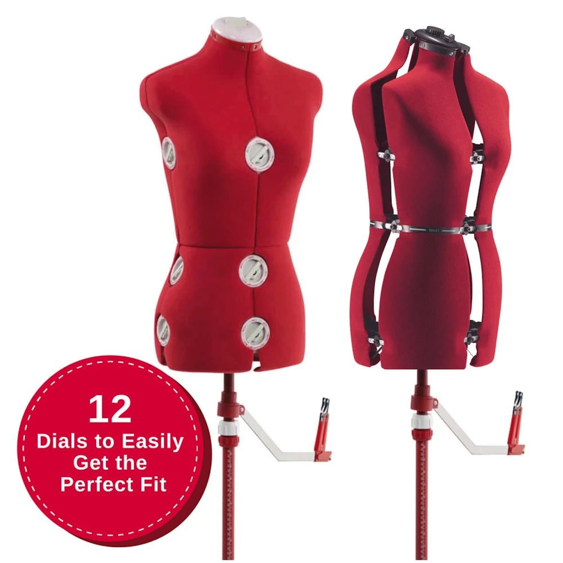 SINGER Adjustable Dress Form Mannequin for Women - Size 4-10, Pinnable Body Torso with 360° Hem Guide, Foam-Backed Fabric, 12 Dials & Tripod Stand | Perfect for Fashion Design, Sewing, Tailoring & Dressmaking
