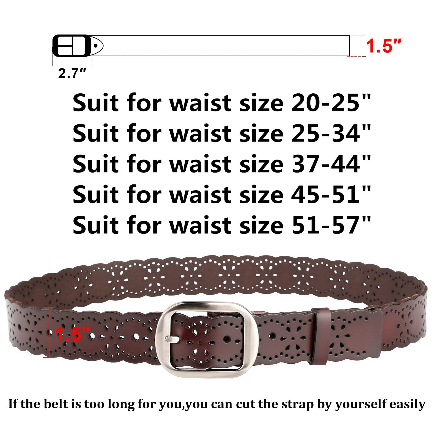 JASGOGOD Women's Genuine Leather Wide Belt - Hollow Flower Design Fashion Belt for Jeans & Pants - Perfect for Casual Outfits, Office Wear & Date Night Looks