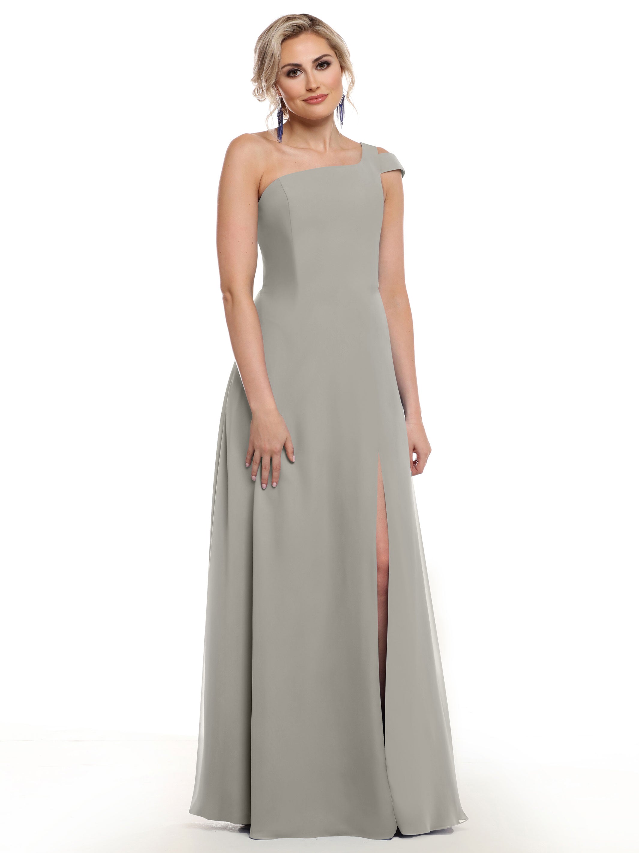 Elegant 80139 Chiffon A-Line One Shoulder Bridesmaid Dress with High Slit - Perfect for Weddings, Proms & Formal Events