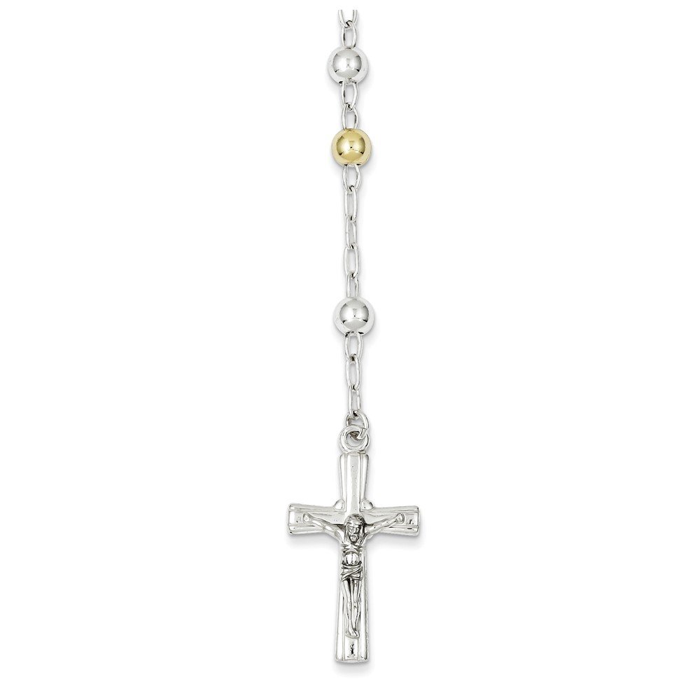 925 Sterling Silver Rosary Necklace with Tri-Color Beads - Elegant Polished Religious Jewelry for Prayer, Meditation & Catholic Gifts