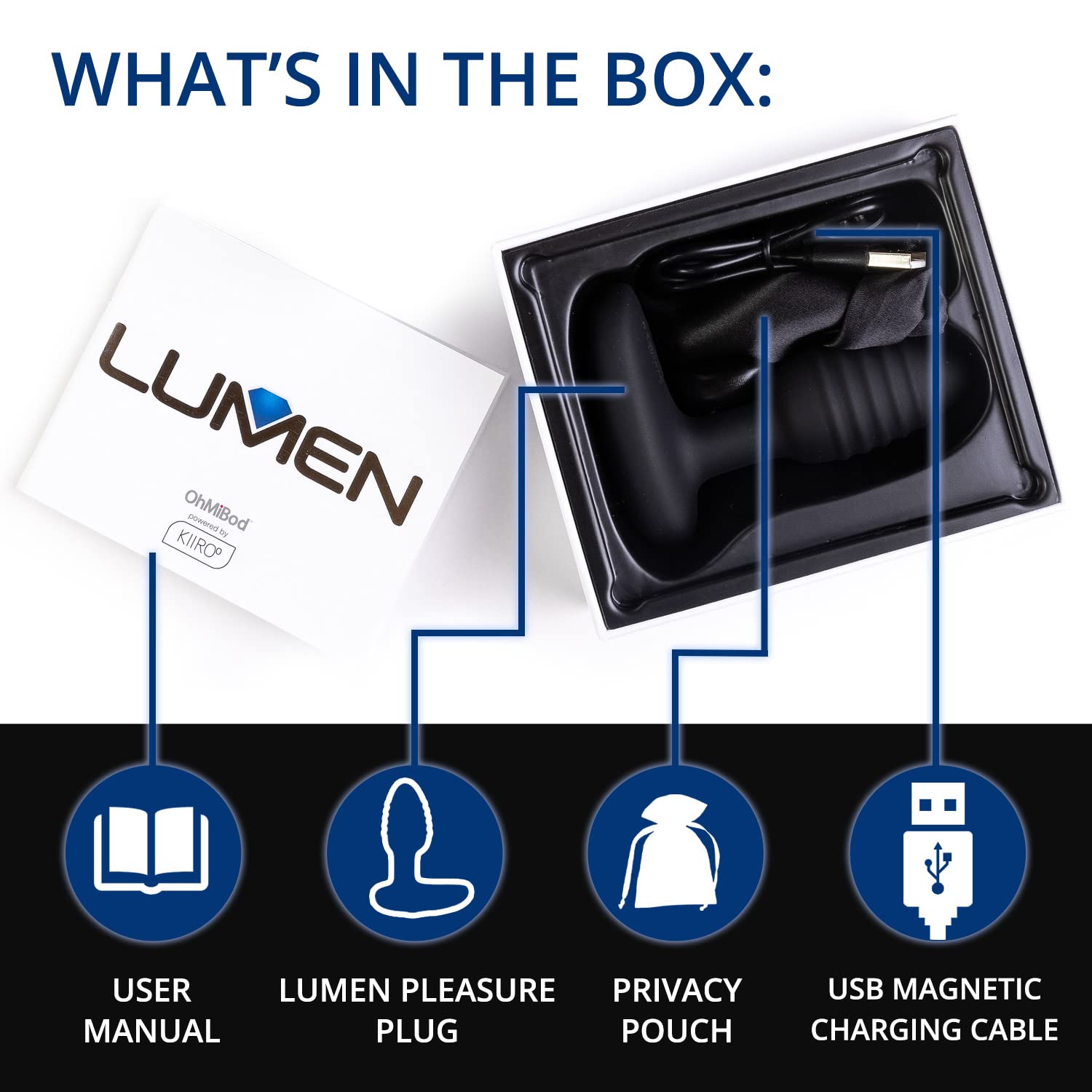 OhMiBod Lumen Bluetooth App Controlled LED Vibrating Butt Plug - 4 Powerful Vibration Modes, Waterproof & Body-Safe Silicone Anal Toy for Couples Play - Long Distance Sex Toy for Romantic Nights & Virtual Intimacy