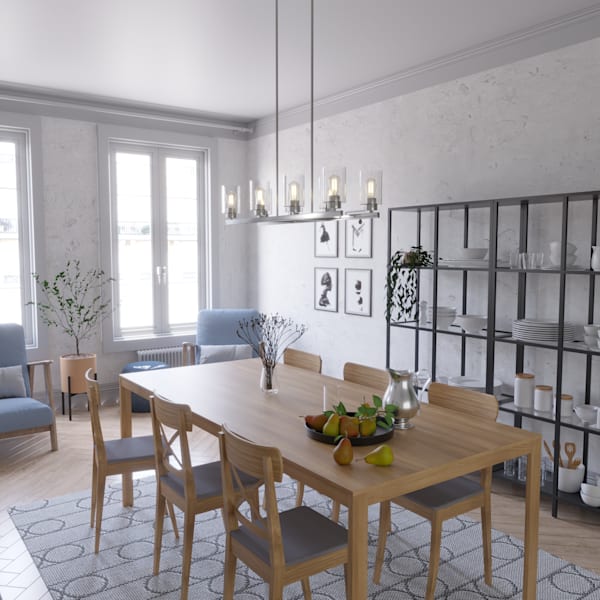 Hunter Hartland 8-Light Linear Chandelier in Brushed Nickel - Modern Dining Room Lighting Fixture for Kitchen Island, Entryway, and Contemporary Home Decor
