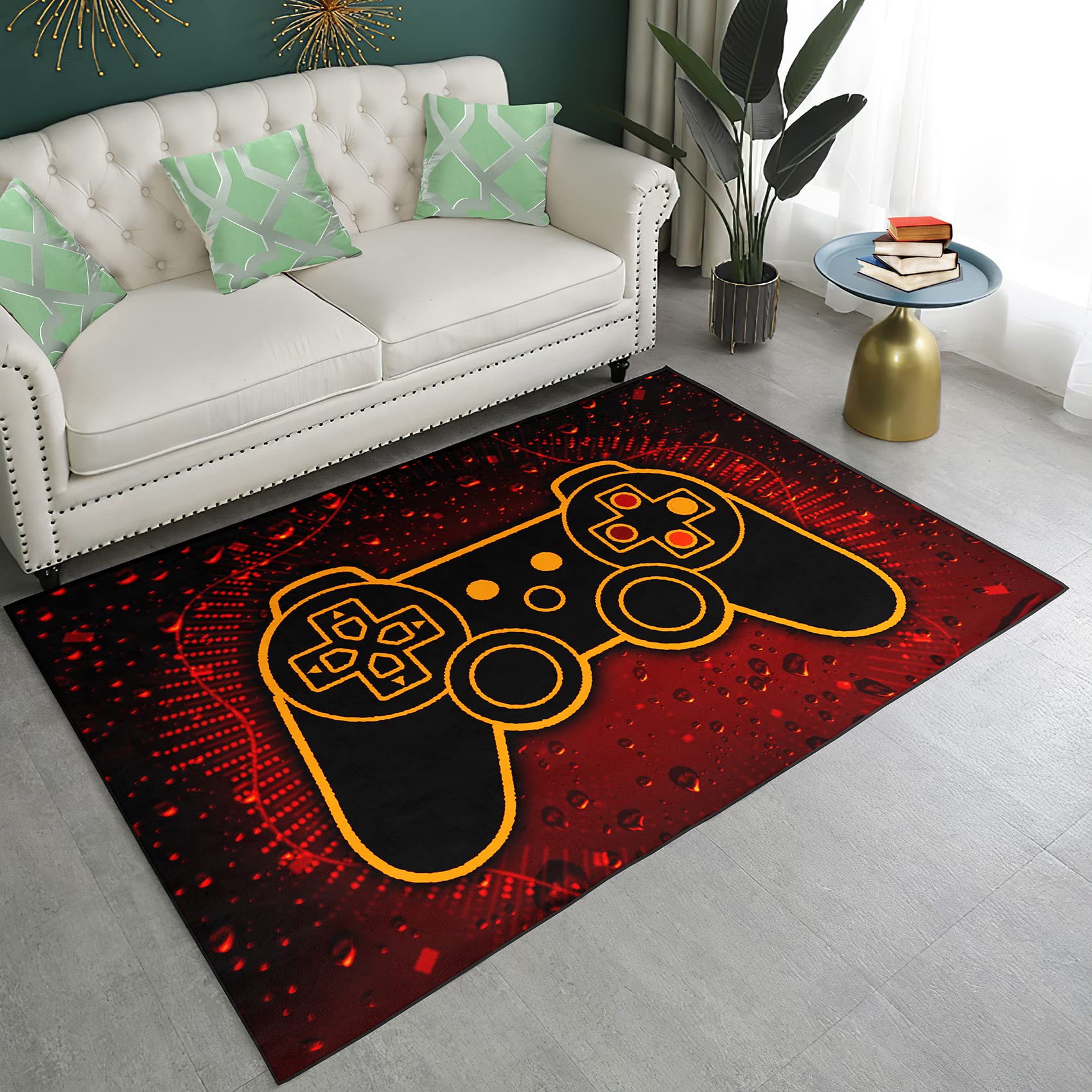 Modern Gaming Area Rug for Teen Boys - Gamepad Controller Design Red Polyester Floor Mat - Perfect for Living Room, Bedroom & Game Room Decor - Soft & Durable Sofa Mat for Relaxation & Gaming Sessions