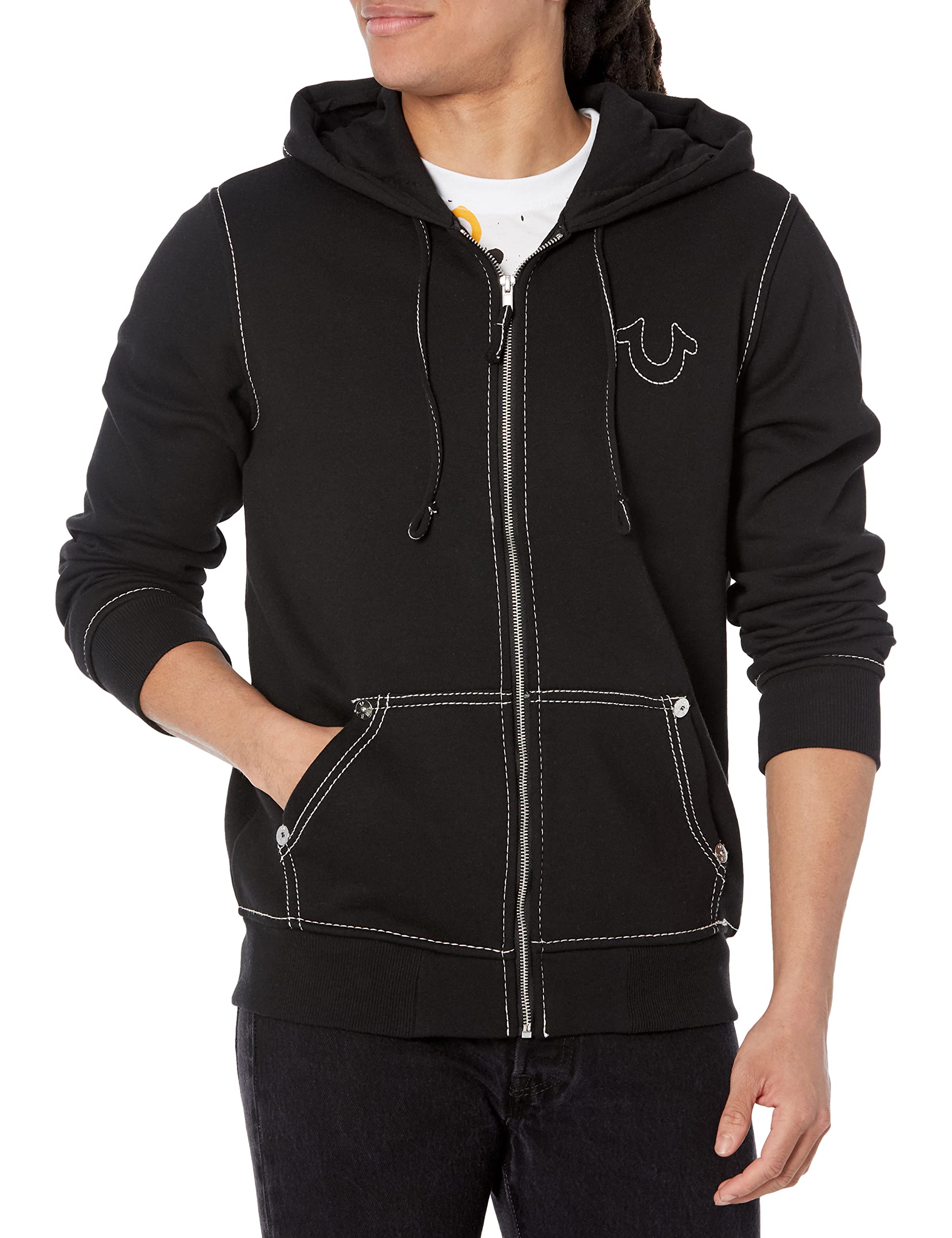 True Religion Men's Big T Zip Up Hoodie - Stylish Fleece Jacket for Casual Wear & Street Fashion | Comfortable Pullover for Everyday Outfits & Lounge