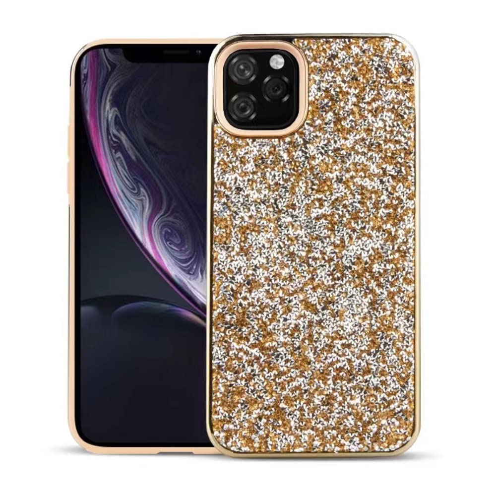 Diamond-Encrusted Anti-Drop Phone Case for iPhone 13/12/11 Pro Max/Mini/XS/XR/6/7/8 Plus/SE - Two-in-One Electroplated Luxury Protection (Gold) | Perfect for Daily Use, Travel & Special Occasions