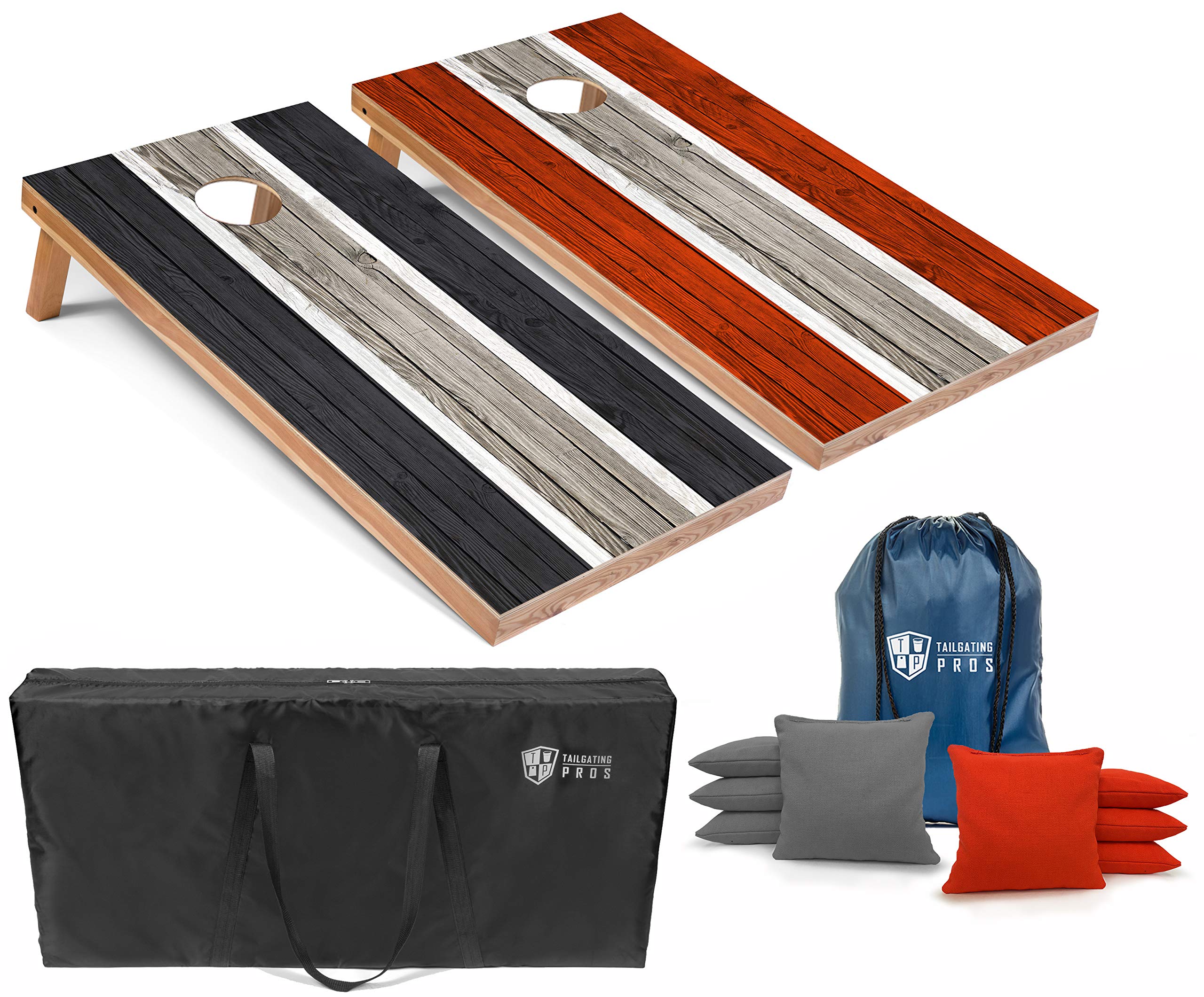 Premium Striped Lightweight Cornhole Board Set with LED Rings - 4'x2' Regulation Size, Includes 8 Bean Bags & Carrying Case - Perfect for Tailgating, Backyard Parties, and Outdoor Games