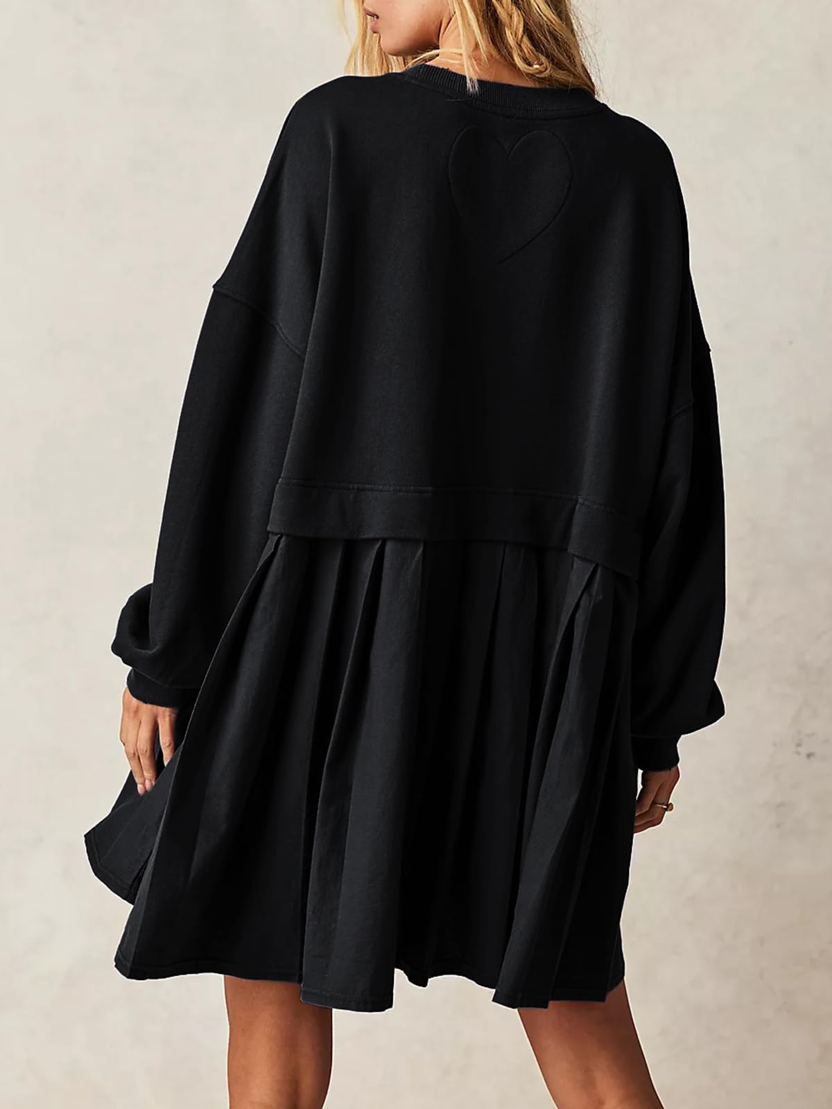 Women's Oversized Patchwork Sweatshirt Dress - Crew Neck Long Sleeve Flowy Pullover Mini Dress | Casual Loungewear, Streetwear Fashion & Cozy Fall Outfit
