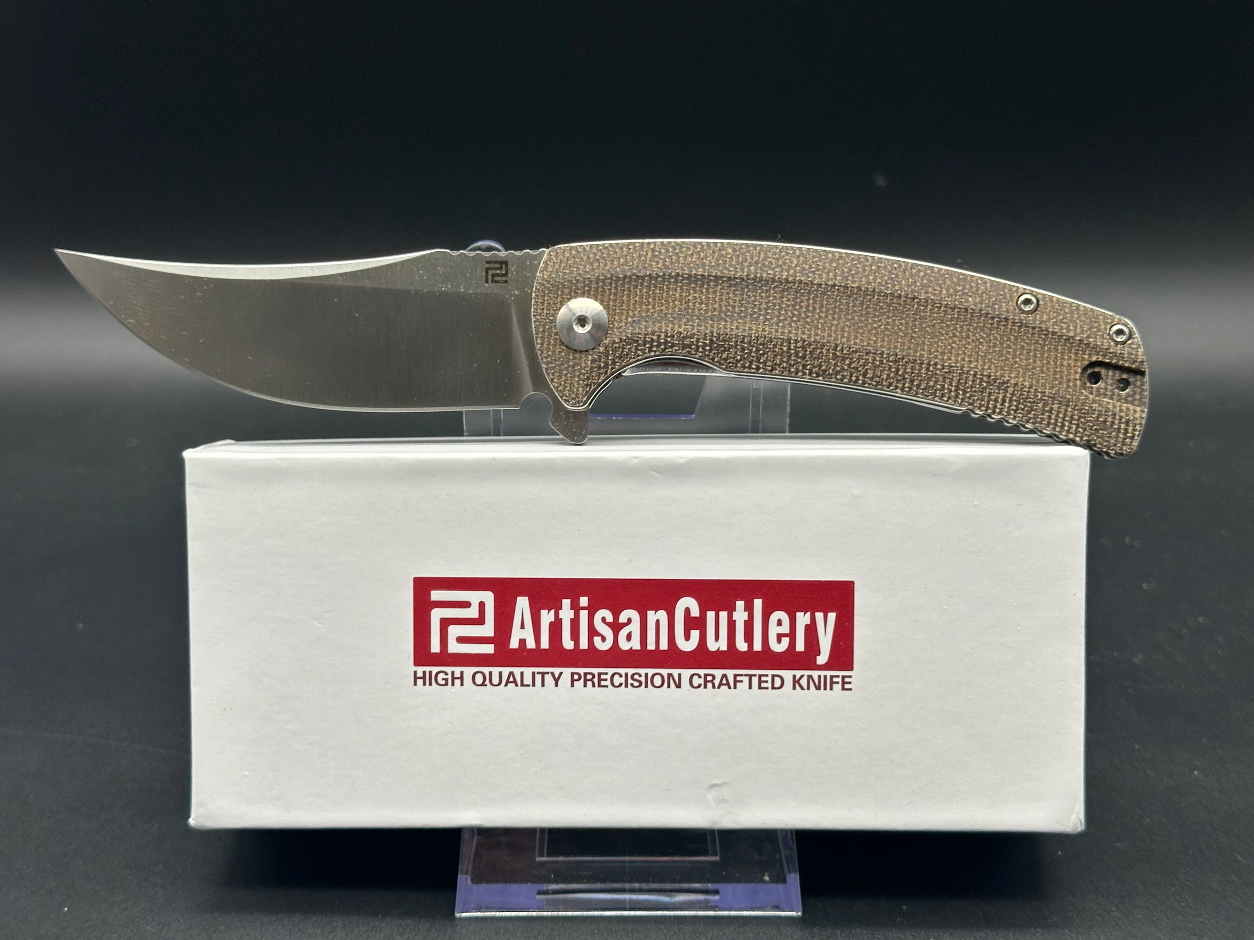 Artisan Cutlery Arroyo Liner Lock Folding Knife - OD Green Micarta Handle, EDC Pocket Knife for Outdoor Camping, Hiking & Everyday Carry