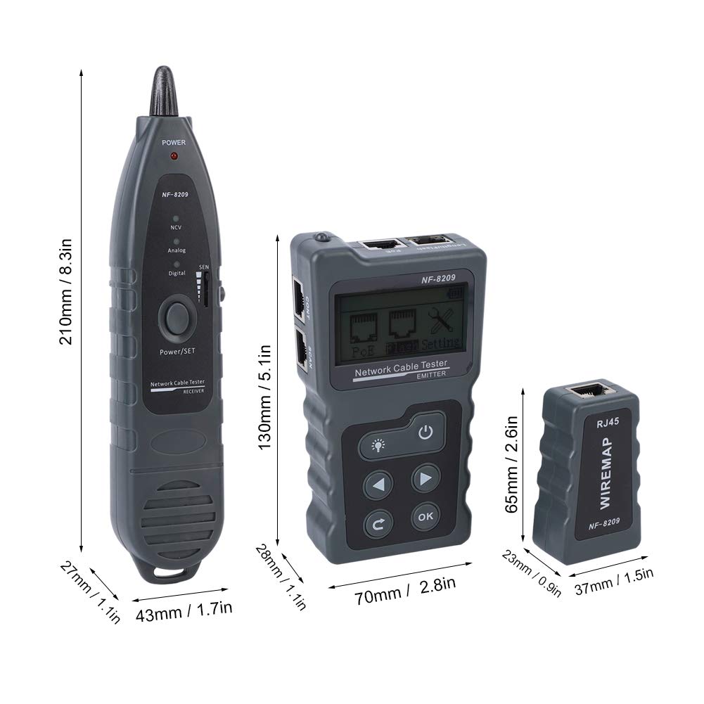 ViaGasaFamido NF-8209 Professional Network Cable Tester Kit - Wire Tracker, LAN Cable Finder & Industrial Sensor for Ethernet, RJ45, Cat5/6/7 Cable Testing - Perfect for IT Technicians, Network Installations & Home Office Setup