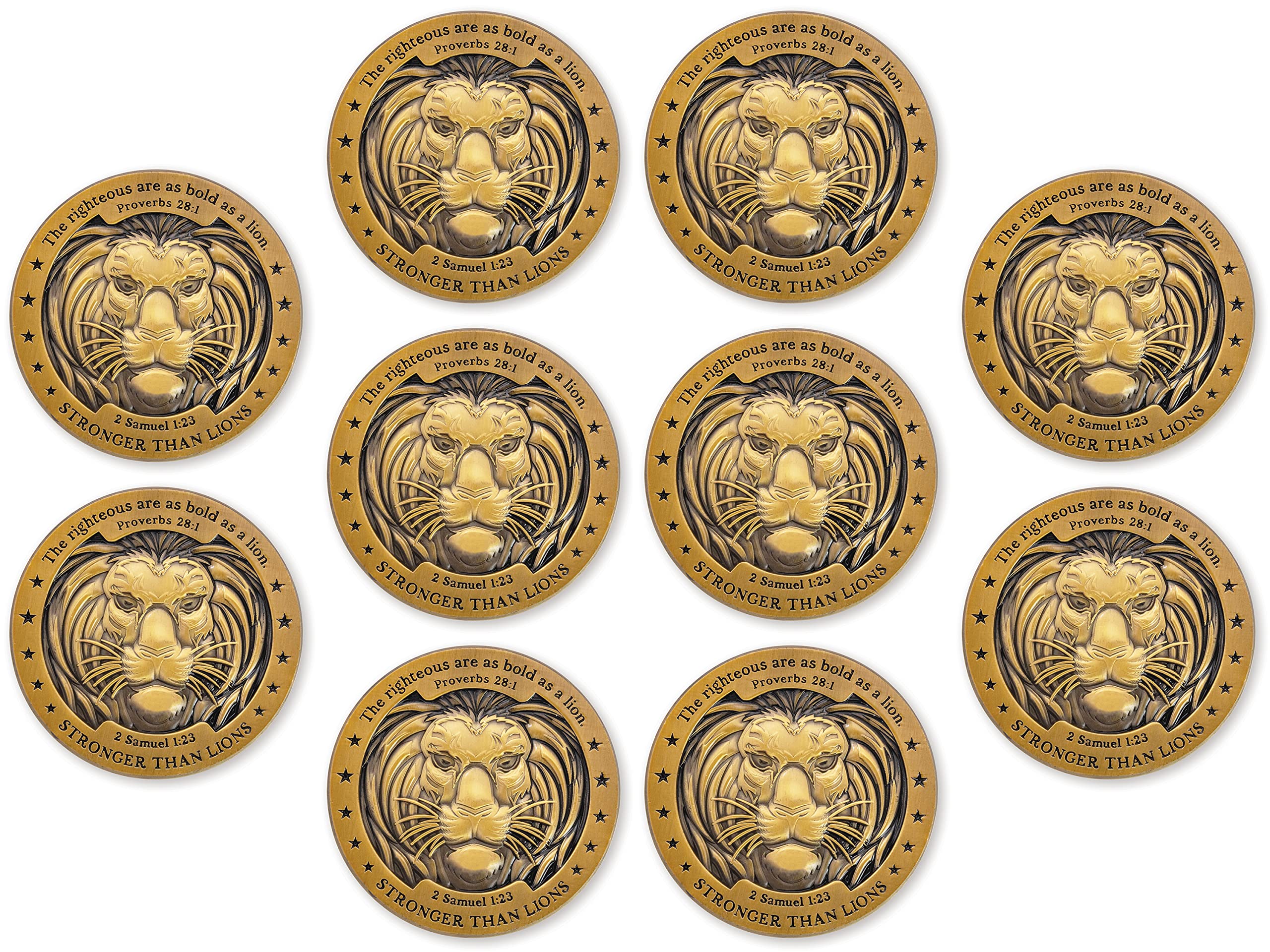Eagle & Lion Challenge Coin - Bulk Pack of 10 Gold-Plated Christian Gifts for Men - Bible Verse Worry Coin for Prayer & Bible Study - Religious Pocket Tokens for Police, Military & First Responders - Perfect for Daily Devotion, Military Service & Gift Giving