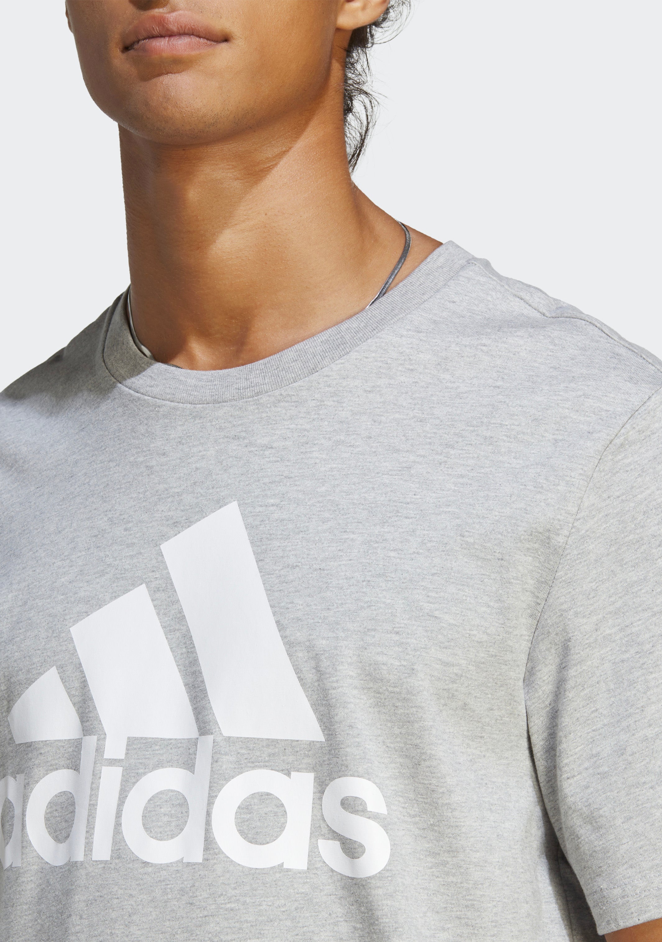 Adidas Men's Essentials Big Logo T-Shirt - Grey Cotton Jersey Tee for Casual Wear, Gym & Everyday Comfort