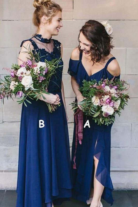 Elegant Royal Blue High Neck Bridesmaid Dress with V-Neck & Spaghetti Straps - Perfect for Weddings, Formal Events & Special Occasions