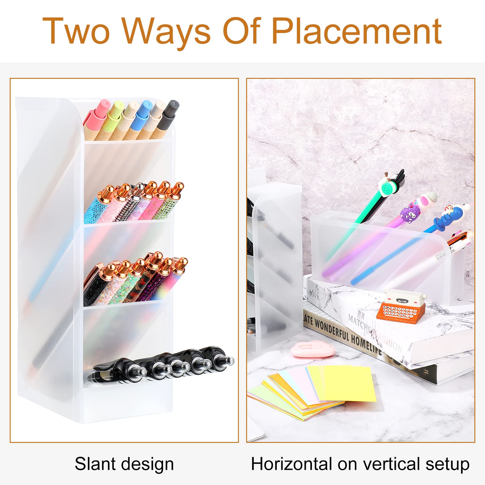 6-Piece Desk Pen Pencil Organizer Set - 24 Compartment Plastic Marker Holder for Office, School & Home Supplies (Translucent White) - Perfect for Organizing Pens, Pencils, Markers & Stationery on Desks, Countertops or Workstations