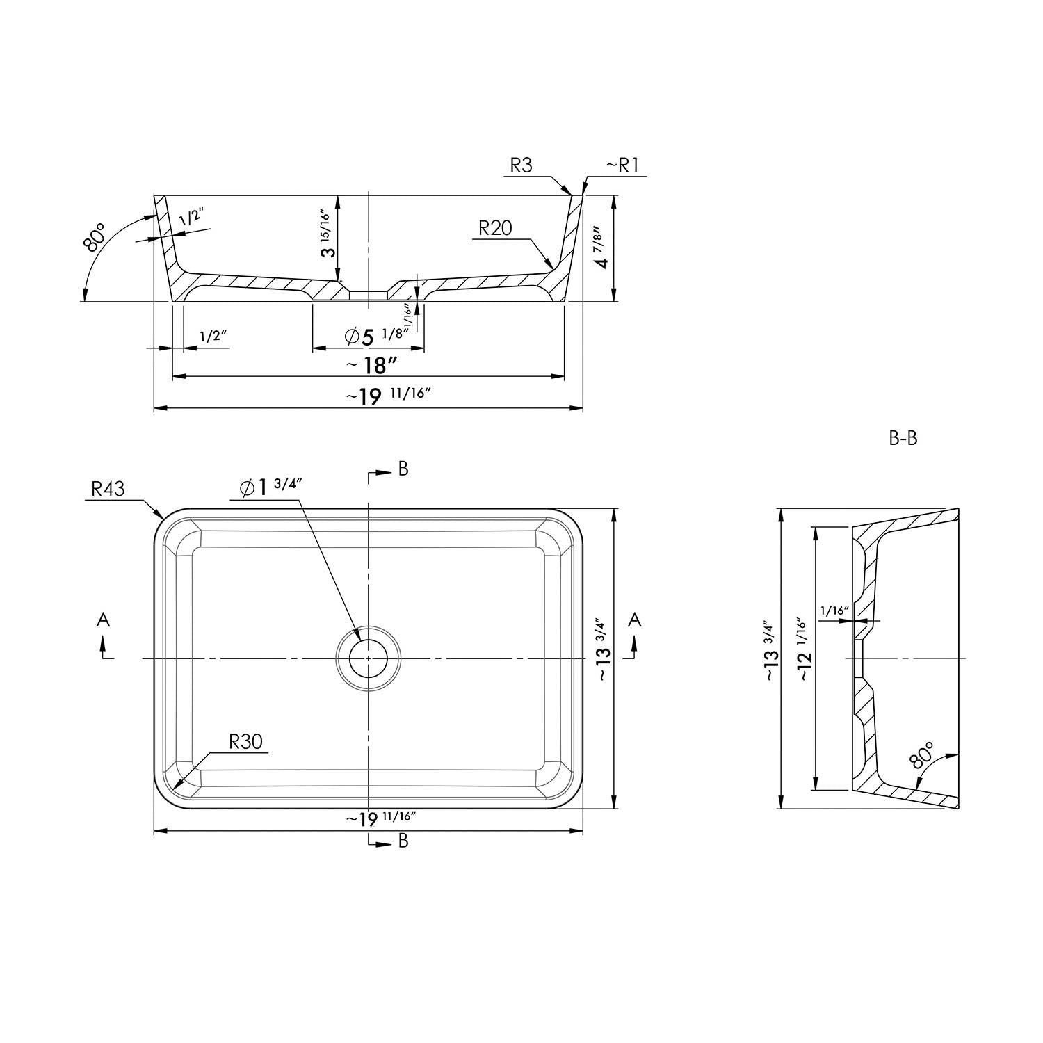 DAX Lotus Solid Surface Rectangle Vessel Sink - 16