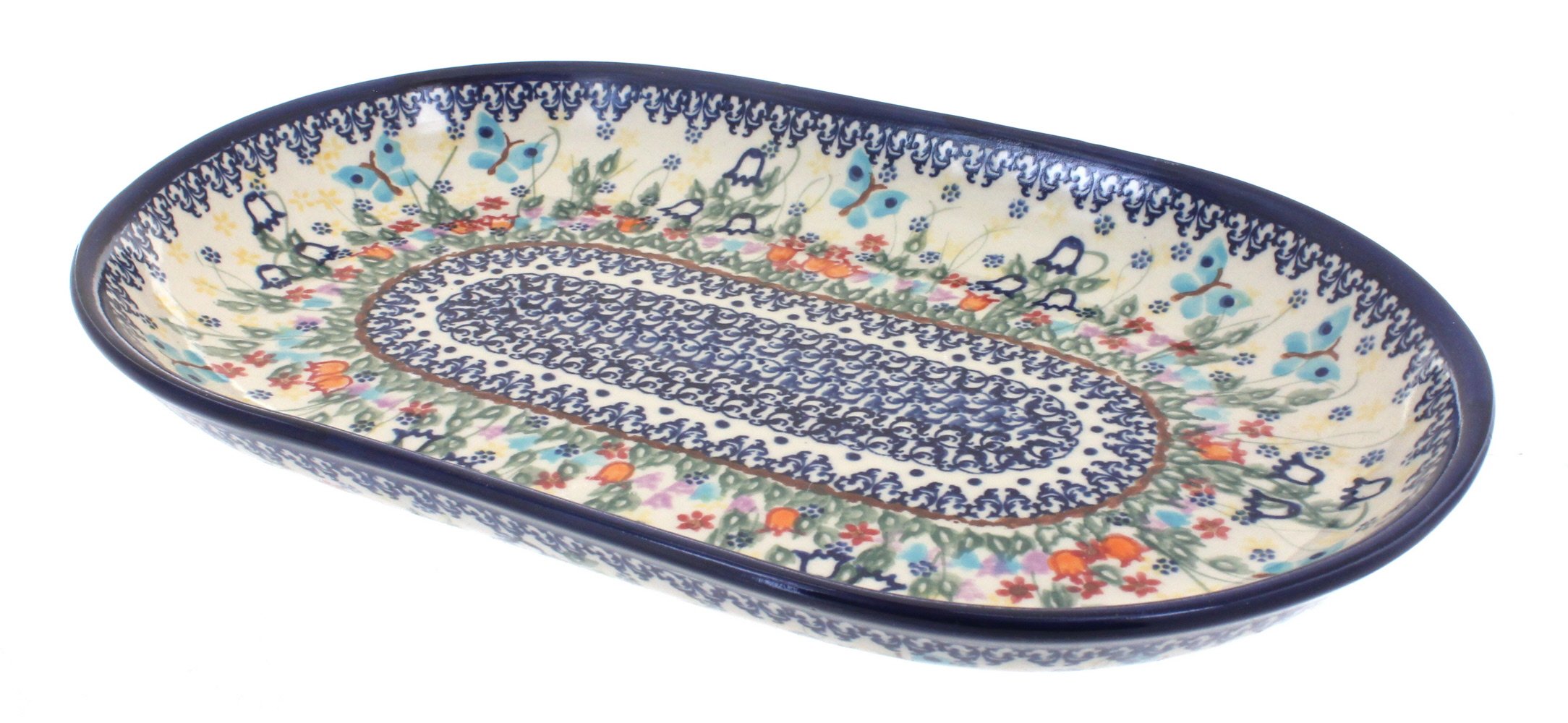 Blue Rose Polish Pottery Garden of Eden Large Oval Dish - Handcrafted Ceramic Serving Platter for Entertaining, Home Decor & Gift Giving