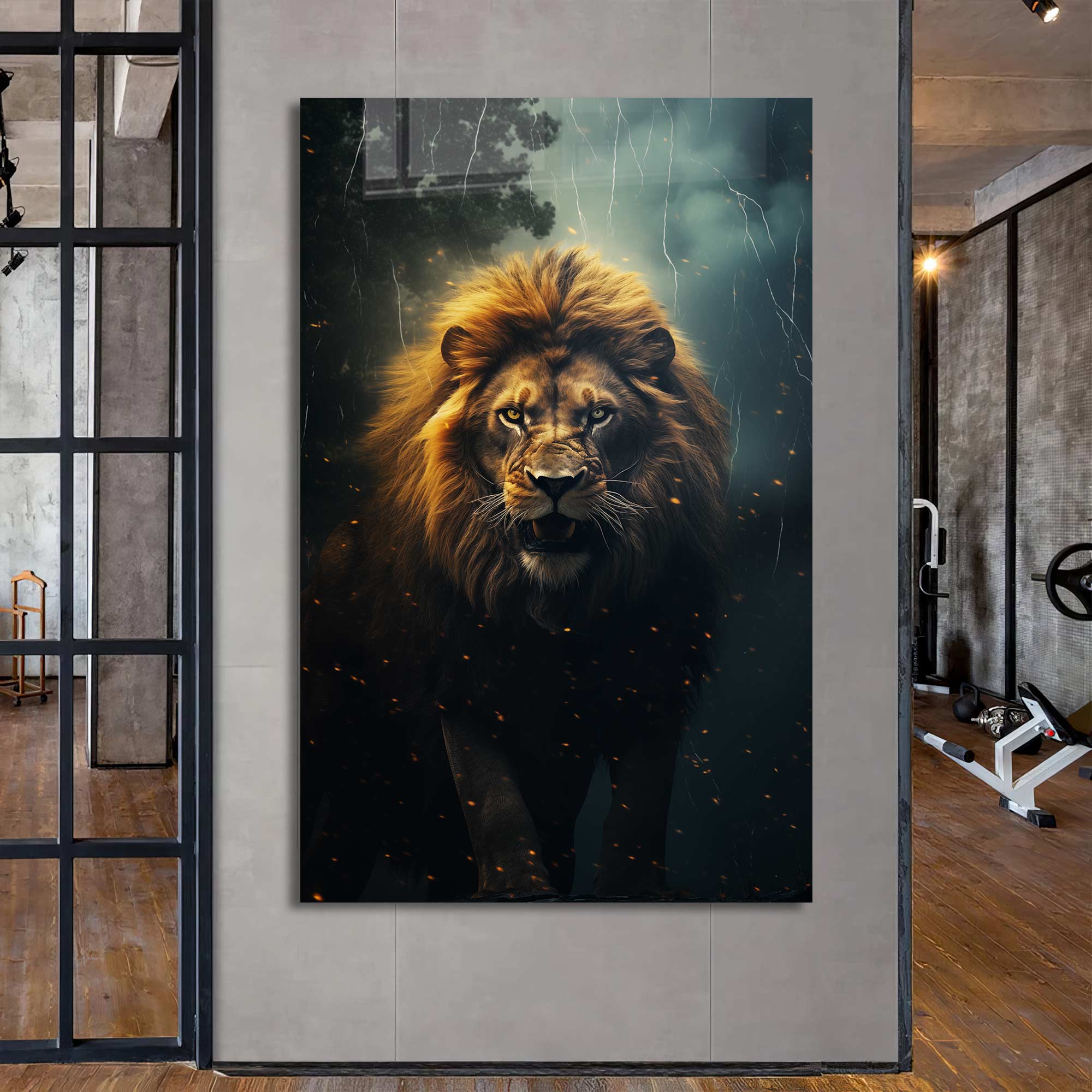 Premium Hunting Lion Tempered Glass Wall Art - Shatterproof & Durable Decor for Living Room, Bedroom, or Office
