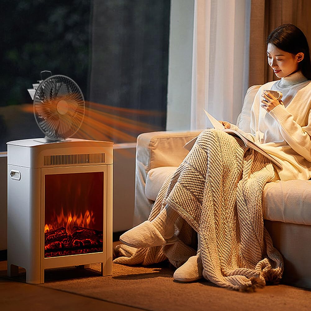 Efficient Heat Powered Fireplace Fan - Silent Wood Stove Fan with Hood for Home, Kitchen & Camping | Low Energy Consumption, Quiet Operation & Warm Air Circulation for Cozy Heating