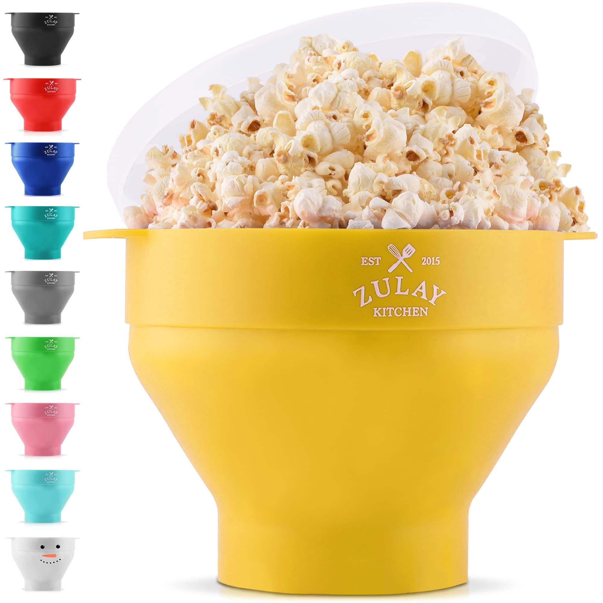 Zulay Kitchen Large Silicone Microwave Popcorn Maker - Collapsible Popcorn Popper Bowl with Lid - 15 Cup Family Size - BPA-Free & Easy Clean (Bright Yellow) - Perfect for Movie Nights, Snack Time & Family Gatherings