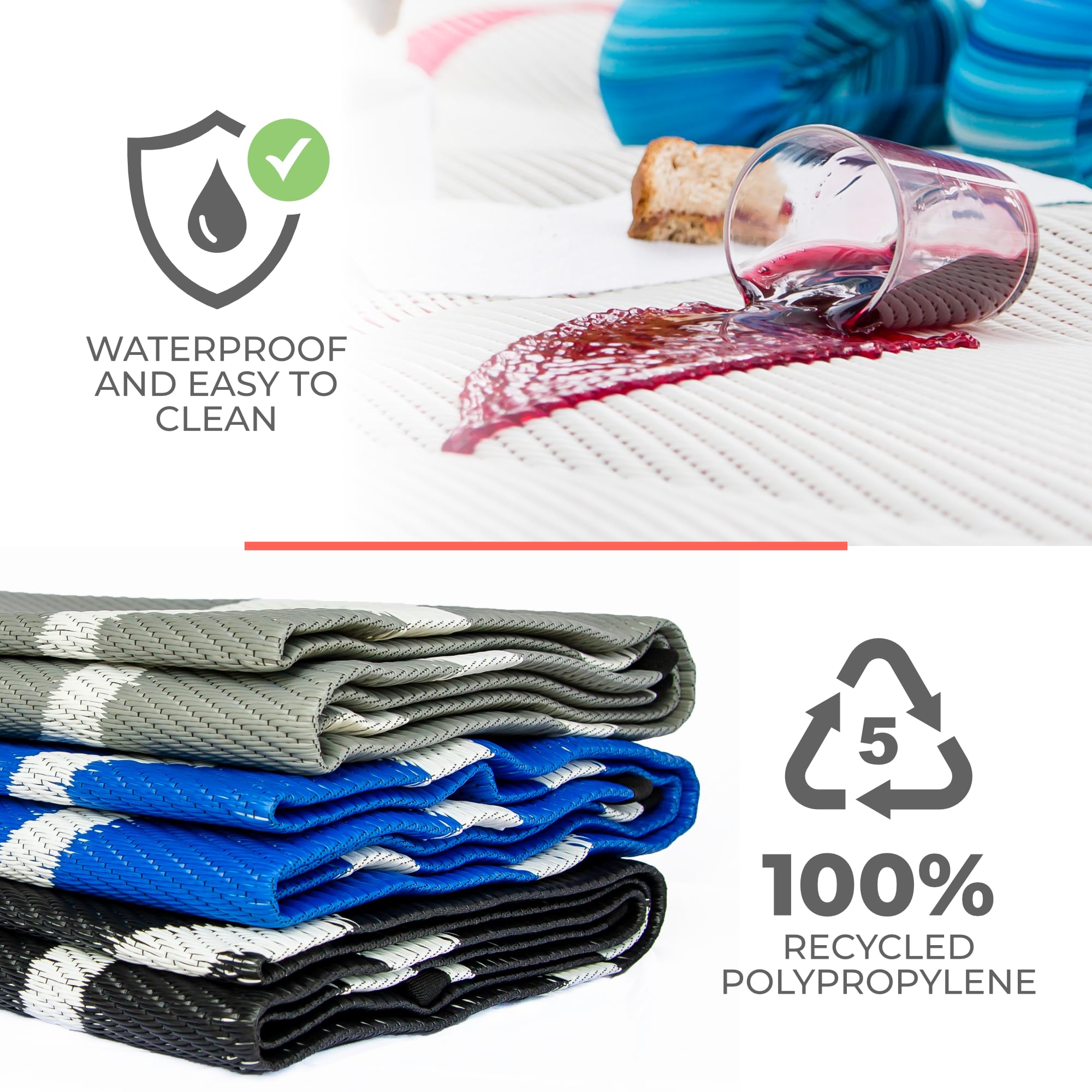 Eco-Friendly Recycled Plastic Outdoor Mat - Waterproof & Lightweight for Beach, Camping, Picnics, Sand, RV Travel & Backyard Use | Sustainable & Portable Ground Cover