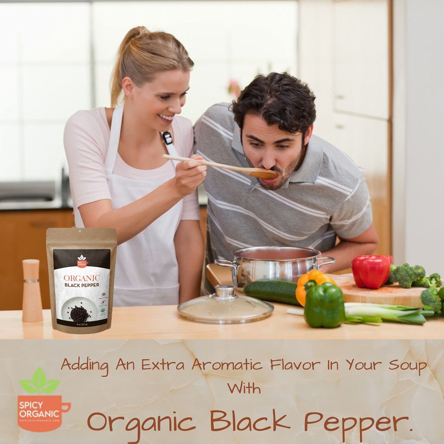 Organic Black Peppercorns Whole 8 oz - Premium Ceylon Quality, Fresh & Spicy Peppercorns for Pepper Grinder Refill - USDA Certified Organic, Gluten-Free, Kosher - Perfect for Cooking, Seasoning & Gourmet Dishes