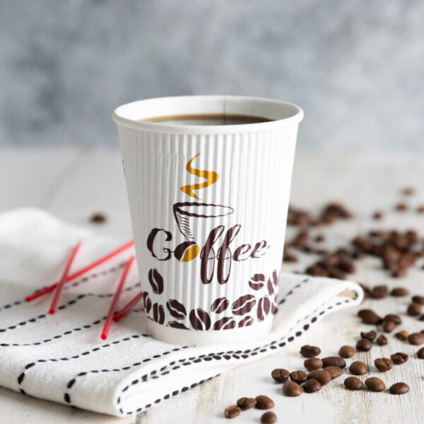 12 oz. Ripple Paper Coffee Cups - 20 Count, Disposable Hot Drink Cups for Coffee, Tea, Hot Chocolate - Perfect for Office, Cafes, Parties, and Events
