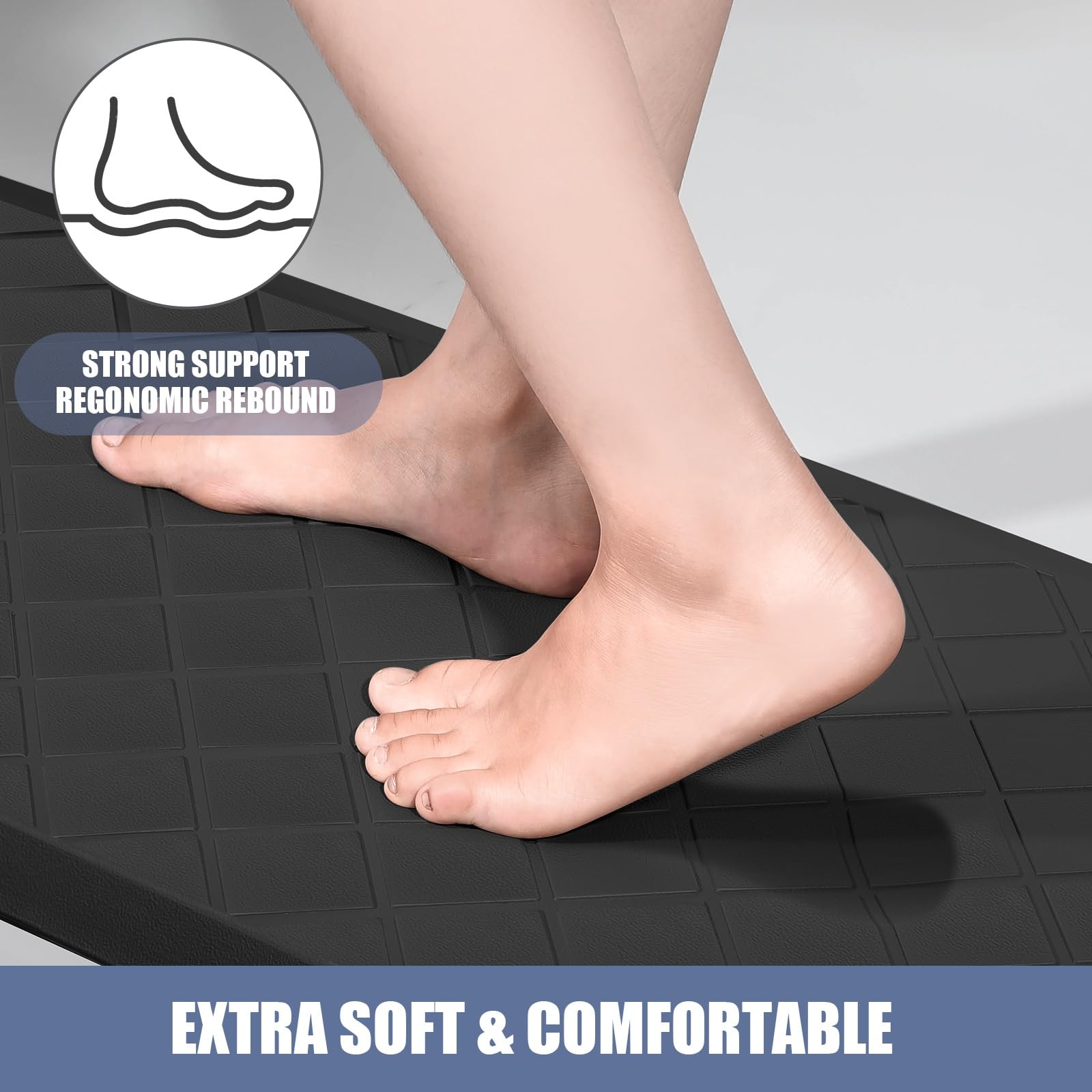 Premium Anti-Fatigue Kitchen Mats 2-Pack - Non-Slip Cushioned Floor Mats for Standing Comfort in Home Kitchen, Office, Laundry & Sink Areas - Heavy Duty Ergonomic Design with Comfort Foam - Black (Ideal for Cooking, Dishwashing & Prolonged Standing)