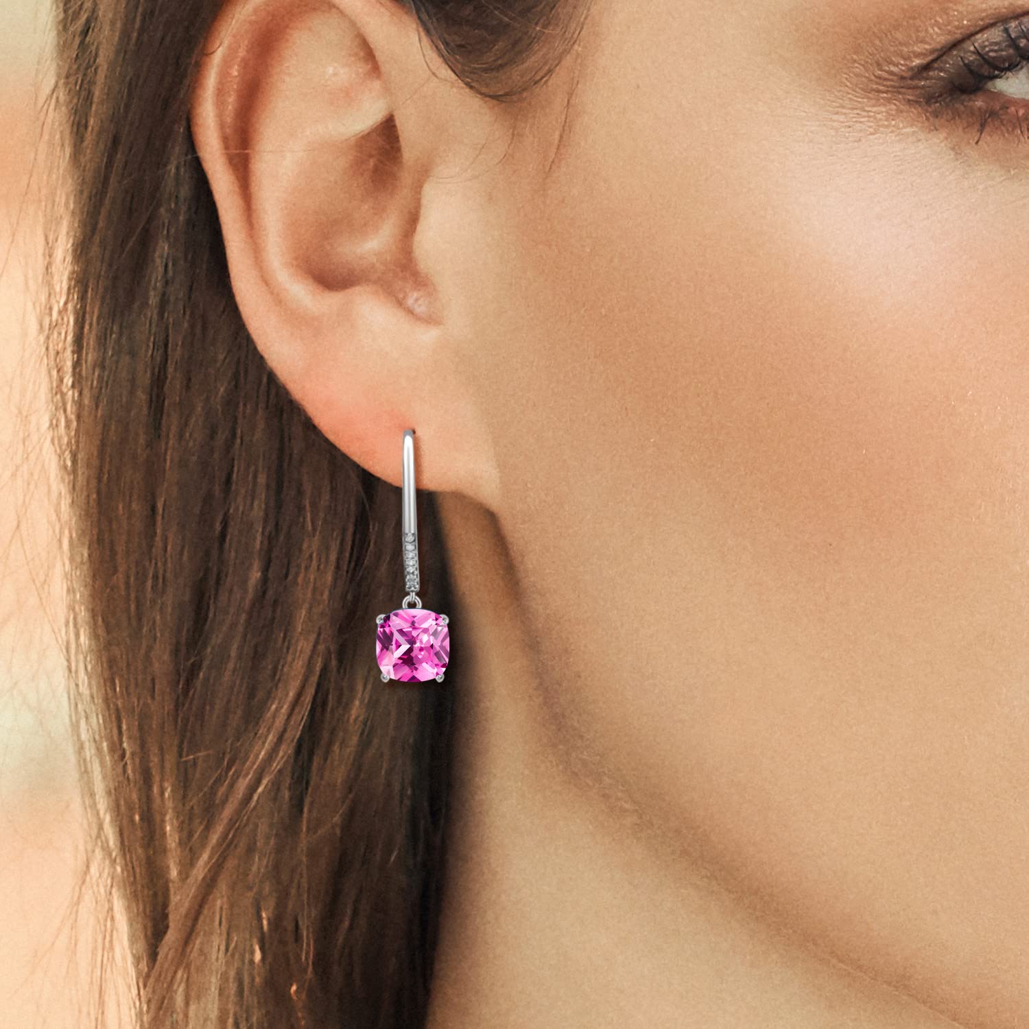 Gem Stone King 925 Sterling Silver 8MM Cushion Cut Birthstone & White Diamond Drop Dangle Earrings for Women | Elegant Jewelry Gift for Birthday, Anniversary & Special Occasions