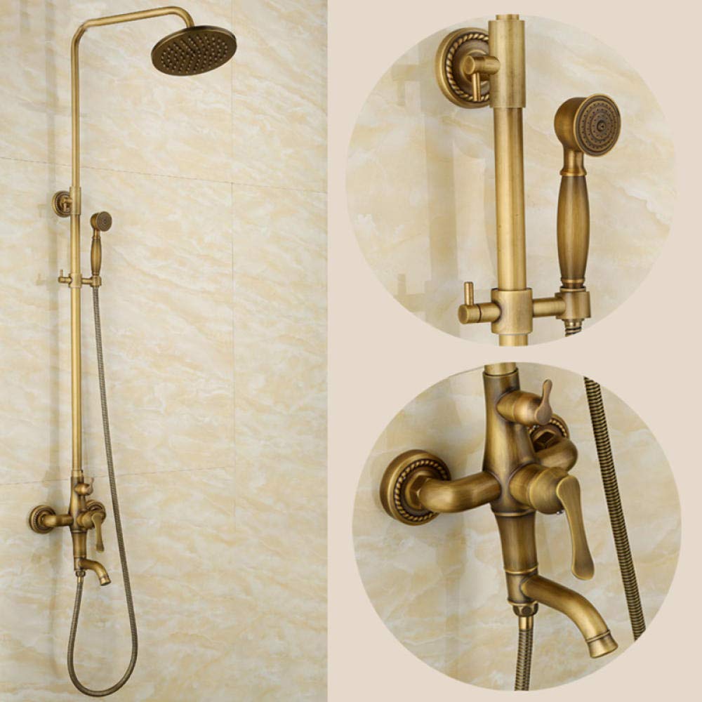 Vintage Brass Wall-Mounted Rain Shower Faucet Set with Handheld Shower - Bathroom Rainfall Shower System for Spa-Like Experience | Perfect for Modern & Luxury Bathroom Renovations