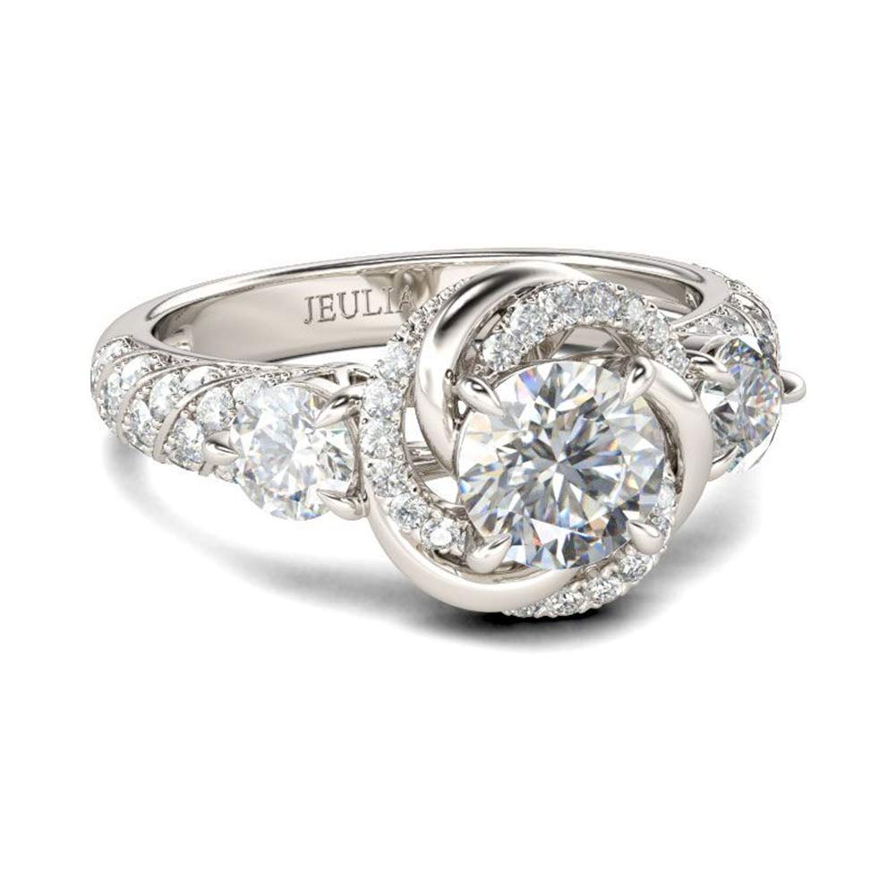 Jeulia Sterling Silver Princess Cut Cubic Zirconia Wedding Ring Set for Women - Floral Halo Eternity Band Bridal Set for Engagement, Anniversary & Promise - Perfect for Bridal Jewelry, Wedding Ceremonies and Romantic Gift Giving