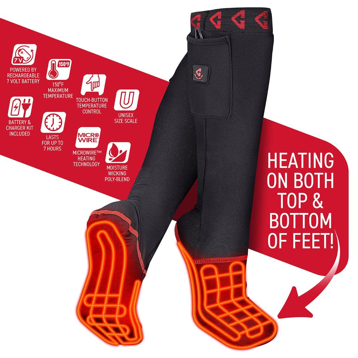 Gerbing 7V Battery Heated Socks - Rechargeable Electric Foot Warmers for Men & Women | Thermal Sock Liners for Winter Sports, Hunting, Fishing, Skiing & Camping | Stay Warm in Cold Weather Outdoor Activities