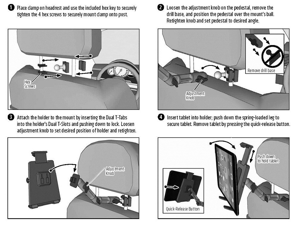 Arkon Heavy Duty Tablet Car Headrest Mount - Adjustable Multi-Angle Arm for iPad Pro, iPad Air, iPad 4/3/2 (Black) | Perfect for Road Trips, Kids Entertainment & Hands-Free Viewing