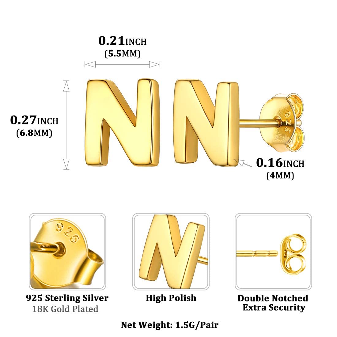Hypoallergenic 925 Sterling Silver Initial Letter Stud Earrings for Women - Tiny A-Z Alphabet Studs for Sensitive Ears - ChicSilver Jewelry with Gift Box - Perfect for Everyday Wear, Gifts & Special Occasions