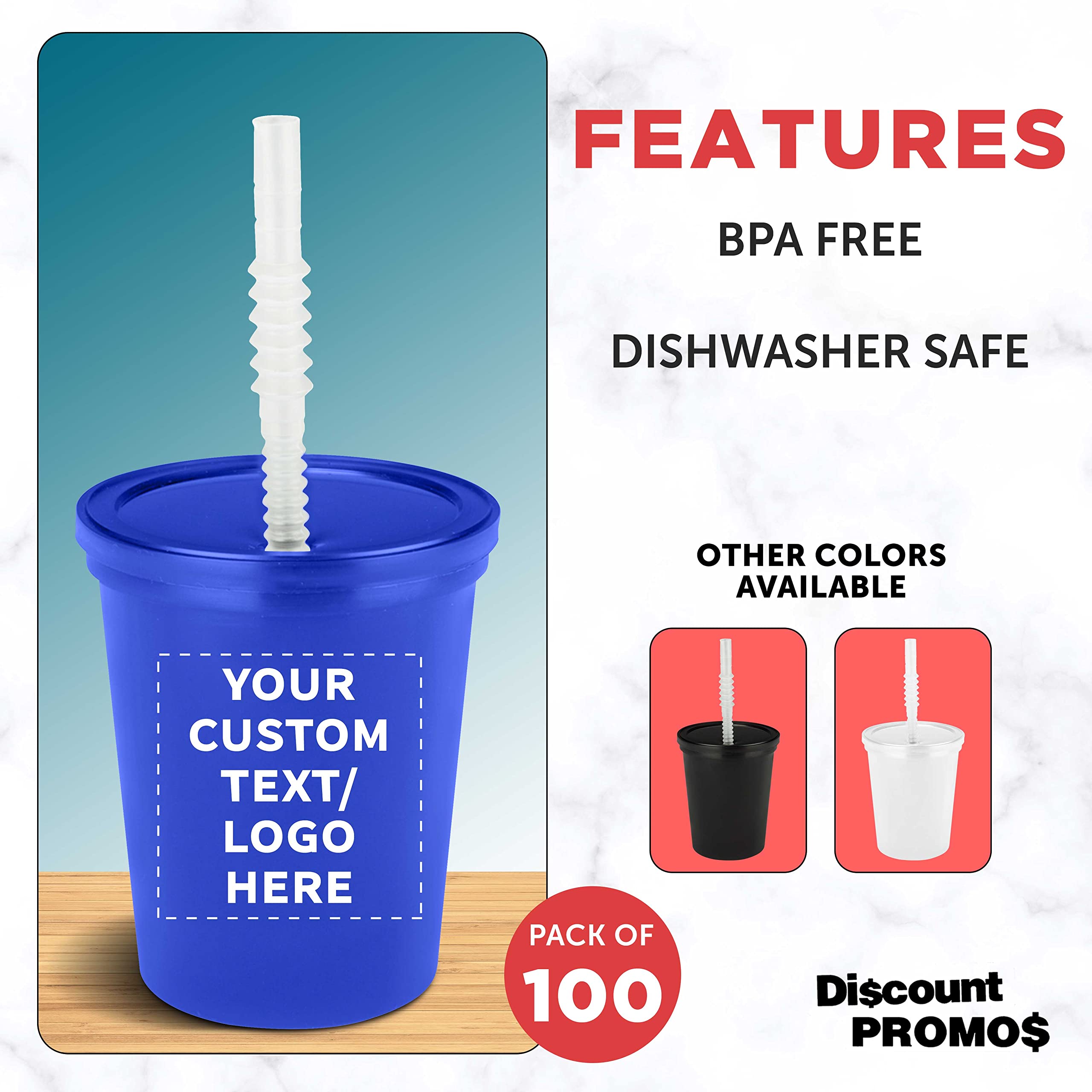 100-Pack Custom 16 oz Plastic Cups with Lids & Straws - Bulk Personalized Party Cups for Summer, Sports Events, Birthdays, Weddings, Picnics, Beach Parties - Reflex Blue - Ideal for Cold Drinks, Smoothies, and Outdoor Gatherings
