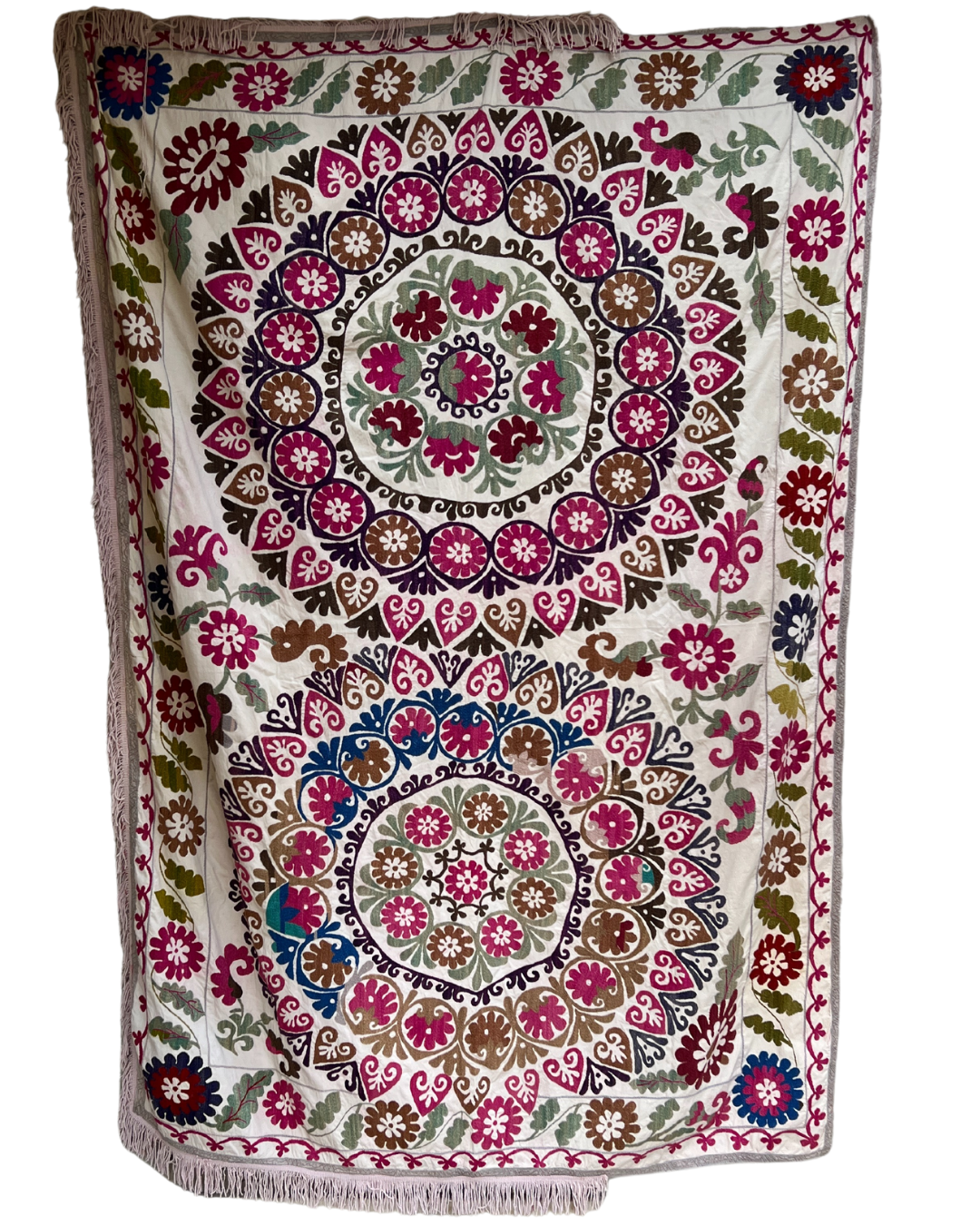 Extra Large Suzani 05 - Handmade Bohemian Cotton Throw Blanket for Bed, Sofa & Home Decor - Perfect for Bohemian Style Bedrooms, Living Rooms and Cozy Nights