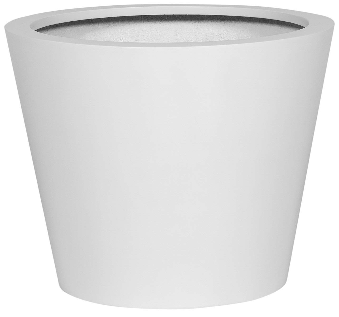 E1004-40-MW Modern Round Fiberstone Planter Pot - Matte White Indoor/Outdoor Plant Bucket for Home Garden, Patio & Office Decor