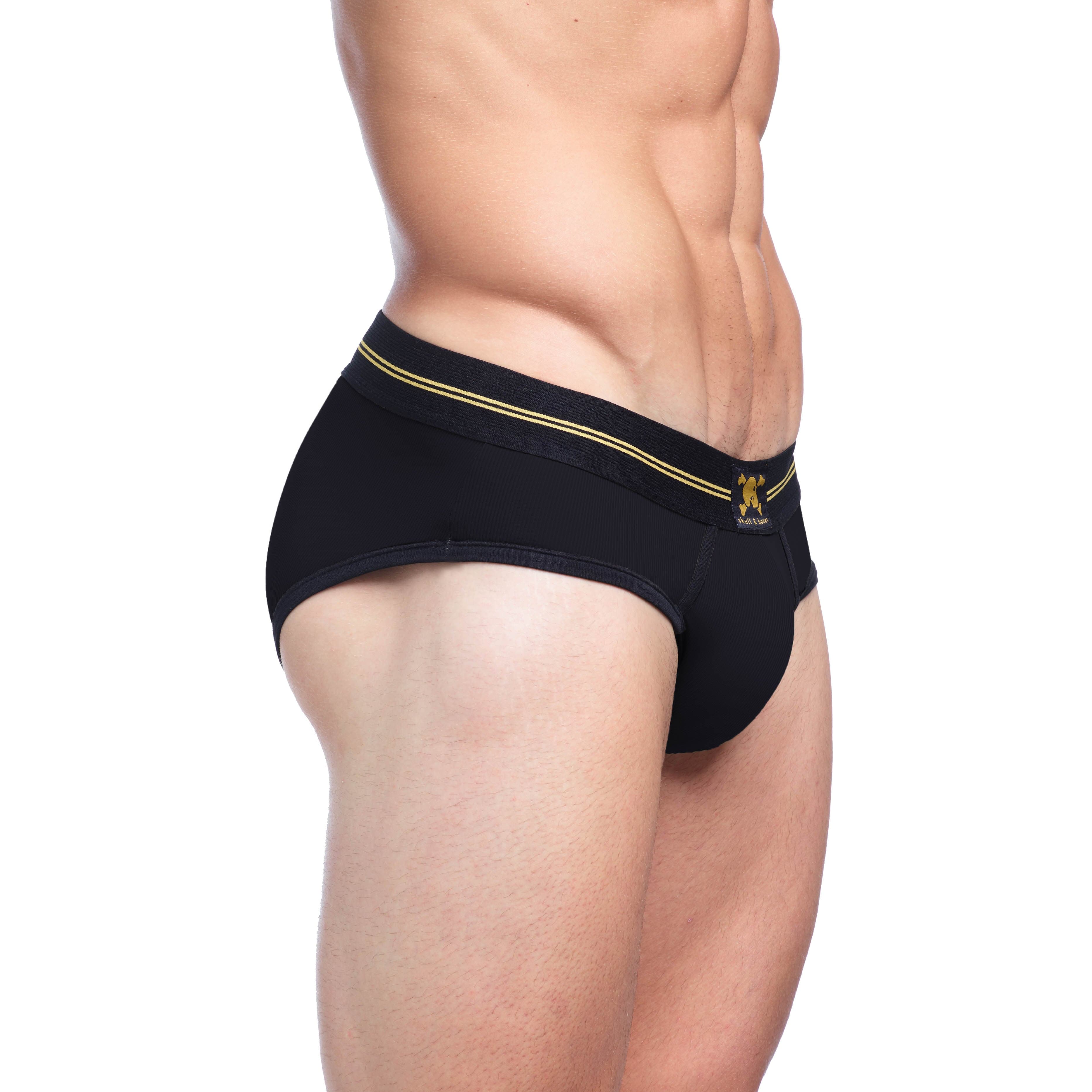 High-Performance Rib Brief Underwear for Men - Soft & Breathable Black Cotton Boxer Briefs - Perfect for Gym, Running & Everyday Comfort